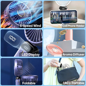 CoolBreeze™ Flex – Foldable Neck Hanging Fan with 5-Speed Air Boost